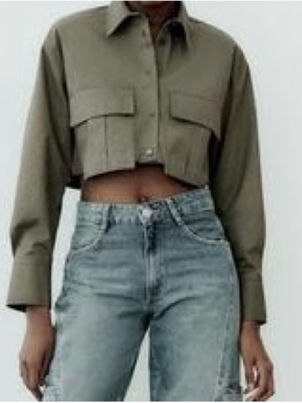 Zara Cropped Utility Shirt Jacket in Olive